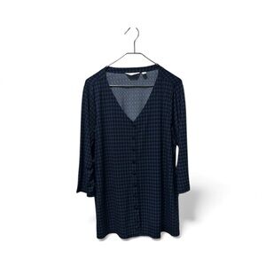 Susan graver size XL dark Blue and Black Houndstooth liquid knit shirt qvc